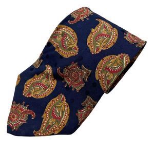 Vintage Halston III Necktie Men's Tie Italian Silk Navy Blue Paisley Designer